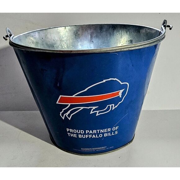 Buffalo Bills Football NFL Metal Ice Beer Bucket W Handle Miller Time Let's Go - Picture 1 of 8